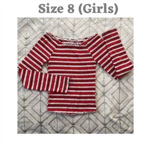 Justice Girls Red Striped Ruffle Knit Pullover Top Long Sleeve Size 8